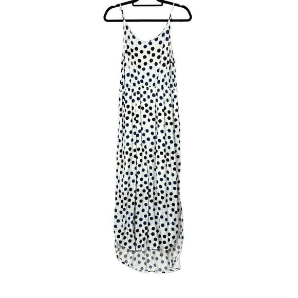 Old Navy Dress Womens Large L Maxi Polka Dot Elastic Waist Sundress Blue White - Picture 1 of 10